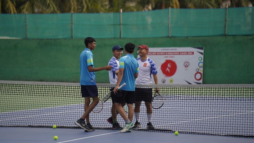 Mokokchung’s Thejaser and Zhaputso afte wining the Men’s Doubles lawn tennis final against Noklak at the ongoing Nagaland Olympic and Paralympic Games 2024 on February 14. (Image Courtesy: NOA)